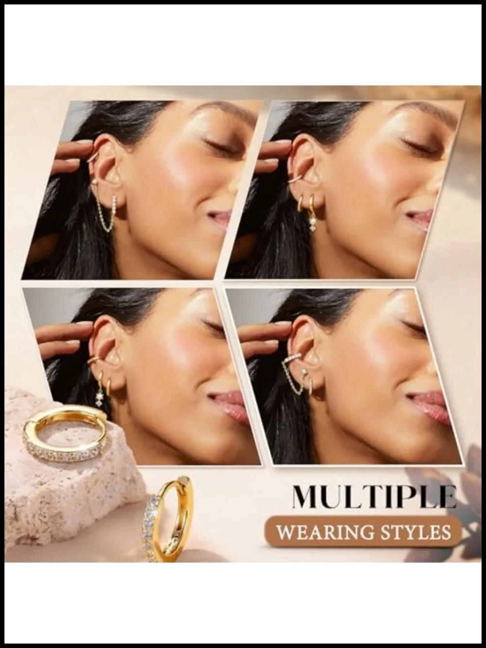 4 Pairs Small Hoop Earrings for Women 14K Gold Plated Hypoallergenic CZ Huggie